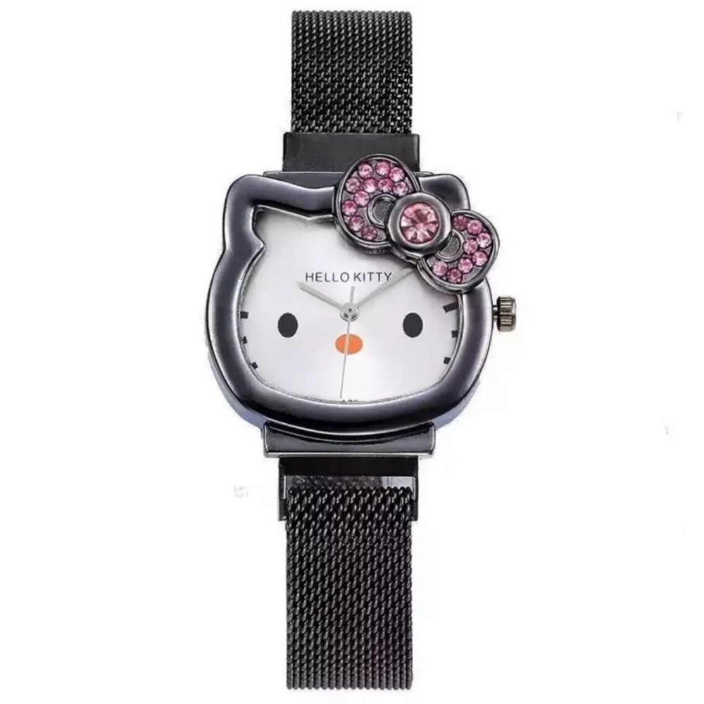 Black Hello Kitty Diamond Watch Cat Bow Kawaii Pink Ladies Luxury Watches